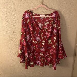 Diane Von Furstenberg Womens Vintage Floral Bell Sleeve Blouse 100% Silk Size 3X